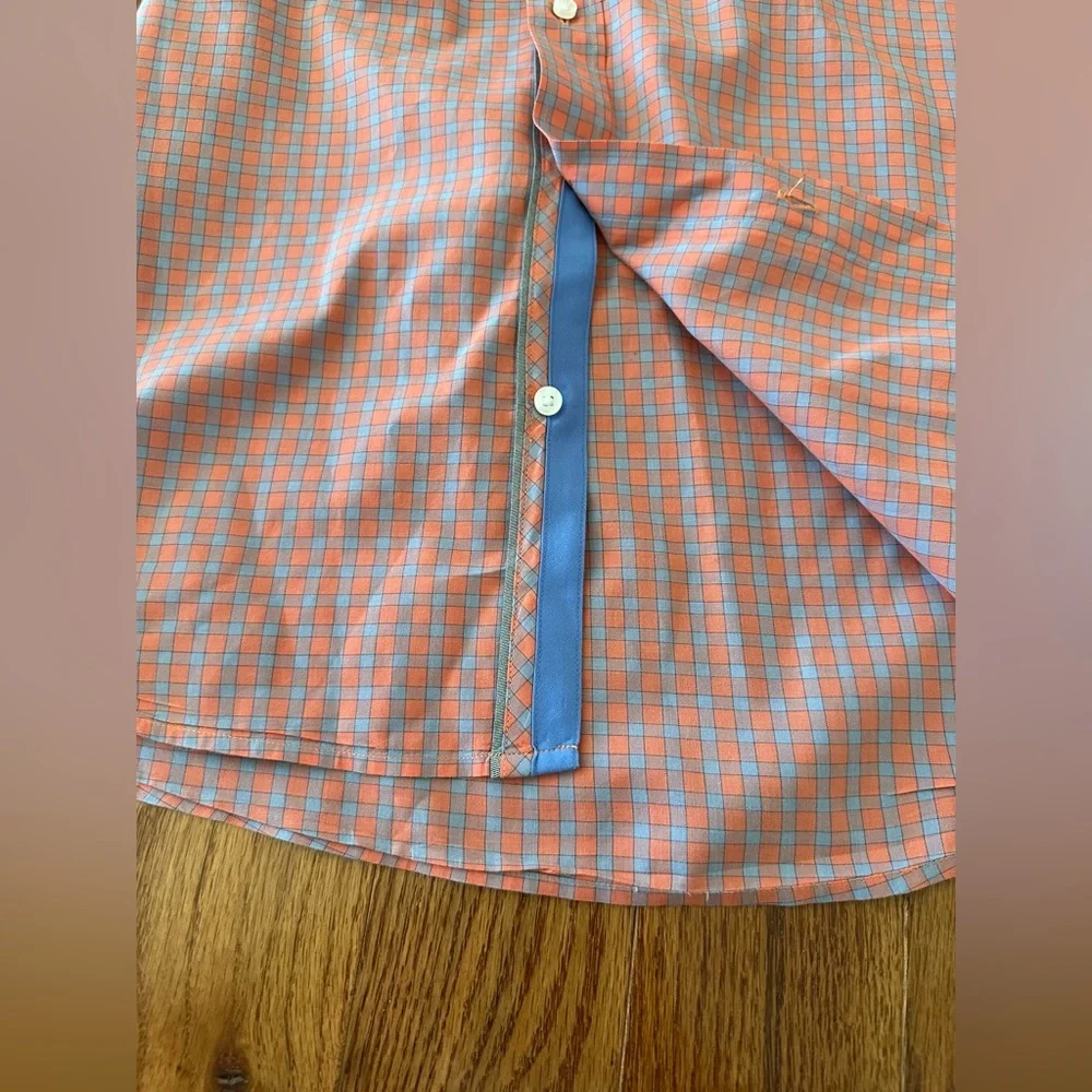 Bachrach Mens Shirt Long Sleeve Button Down Dress Plaid Orange/Pink/Blue, Sz M